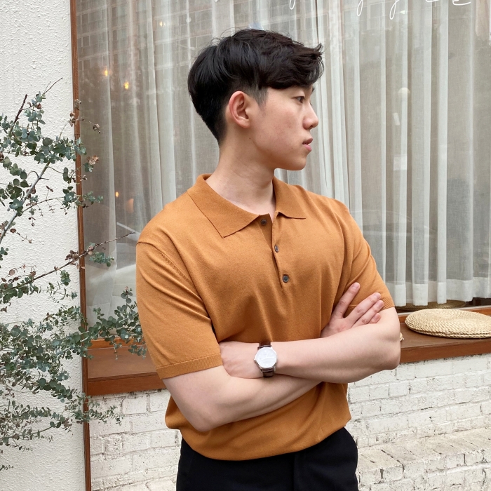  남자 여름 린넨 니트 반팔 카라티 코디