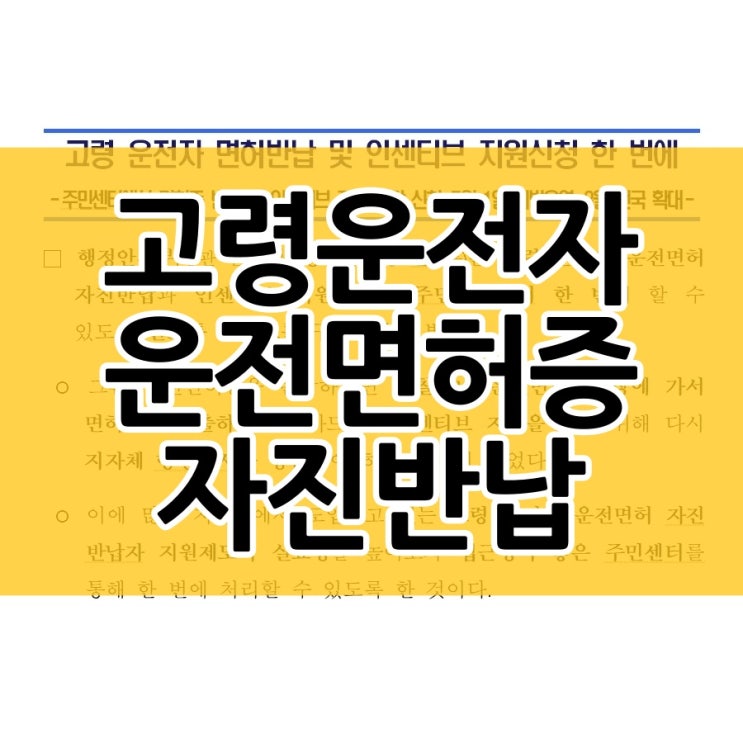  고령자 운전면허 자진 반납 주민센터에서 신청하세요