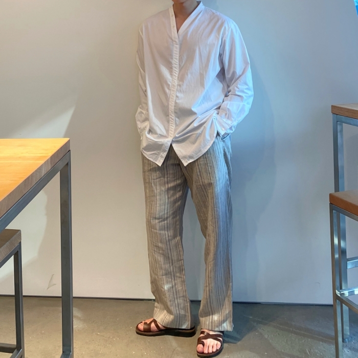  남자 여름 린넨 스트라이프 와이드 밴딩 팬츠 바지 코디