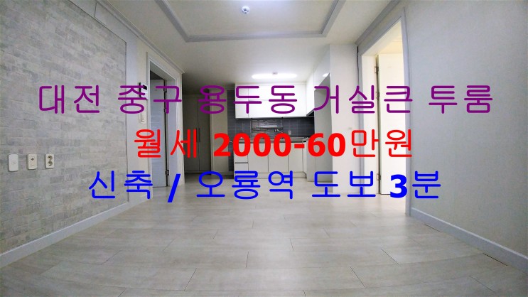 대전 중구 용두동 오룡역 3분 거리에 있는 역세권 !! 신축 거실큰 투룸 월세 매물입니다 ^^