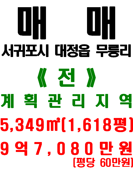  <서귀포시 토지> 대정읍 무릉리 - 일주서로 및 무릉리마을 인접/ 해안경관(매물번호 463)