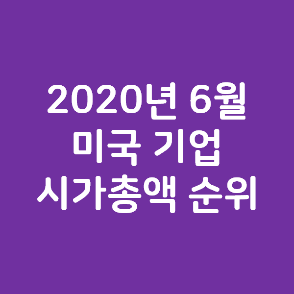 2020년 6월 미국 기업 시가총액 순위 - 애플 마이크로소프트 아마존 구글 페이스북 시총