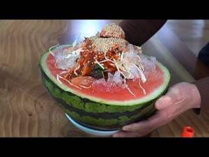 Big size!! Big watermelon Cold noodles / 수박냉면 & 세숫대야냉면 / Korean street food Big size!! Big watermelon Cold noodles / 수박냉면 & 세숫대야냉면 / Korean street food