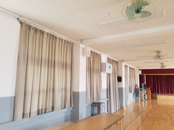  초등학교 강당  경주 커튼 블라인드 암막주름작업하기~