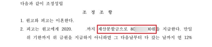  이혼 재산분할금 8,000만원 받은 사례