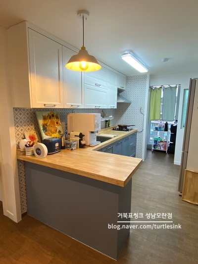  [분당 씽크대 / 거북표씽크 성남모란점] 목련마을 한신아파트 시공 소개-2 (원목상판이 어울리는 씽크대)