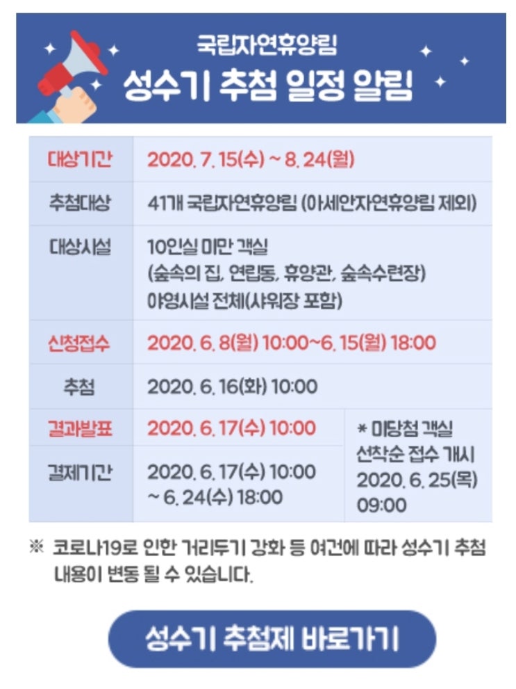  국립자연휴양림 성수기 추첨