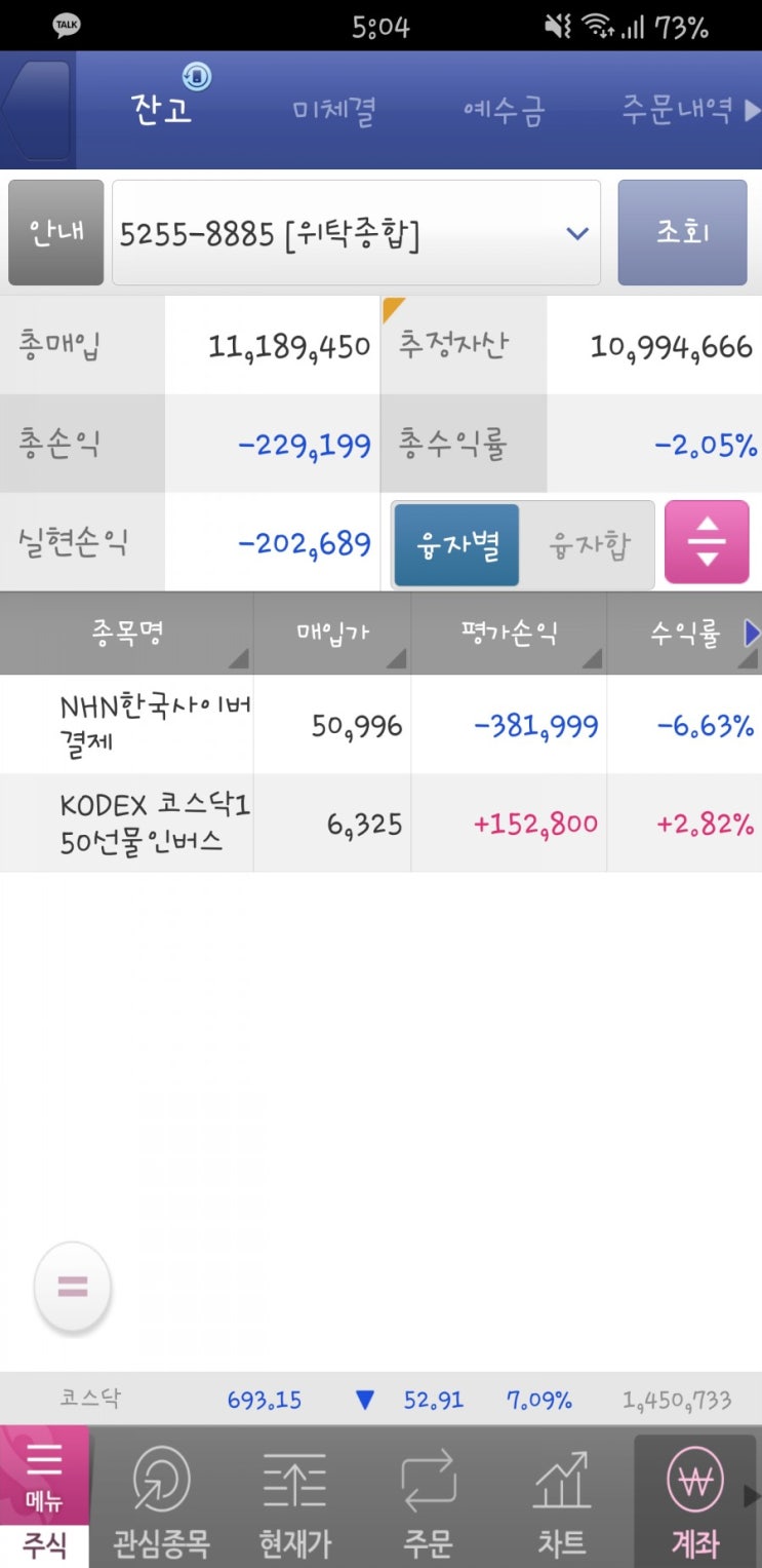  6월 15일 월요일 - 페이코 절반 팔고 인버스 매수, 헤지거래로 전환