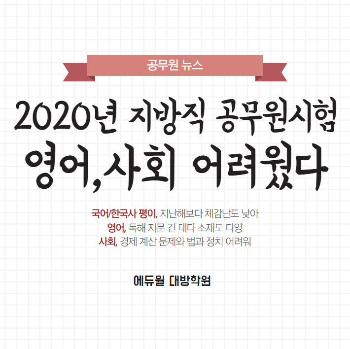  [신대방공무원학원] 오늘의 늬우스: 2020년 지방직 공무원시험 "영어,사회 어려웠다."