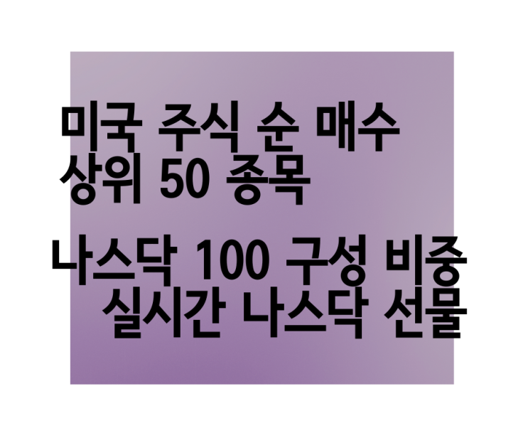  실시간 나스닥 선물 지수 확인하기, 나스닥 100 상위 종목 비중 QQQ ETF, 5월 6월 미국 주식 순 매수 TOP 50 상위 종목
