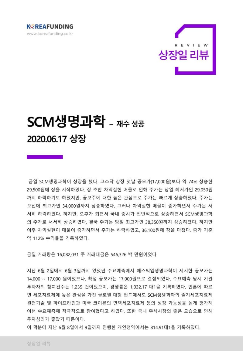 상장일 리뷰 - SCM생명과학 : 네이버 블로그