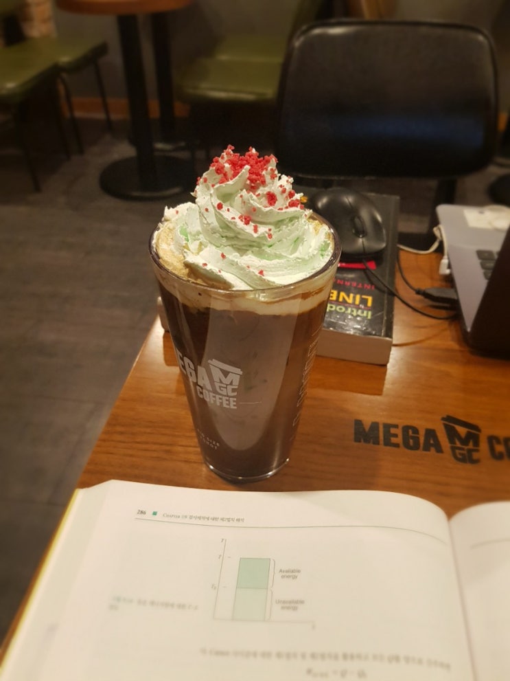  난생 처음으로 메가커피 민트카페모카 마셔봄!!