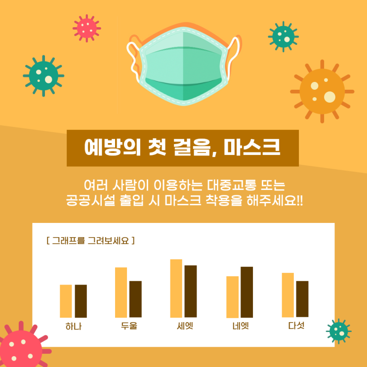  [무료 카드뉴스 ppt]마스크, 코로나, 바이러스, 인포그래픽, 노란색 템플릿