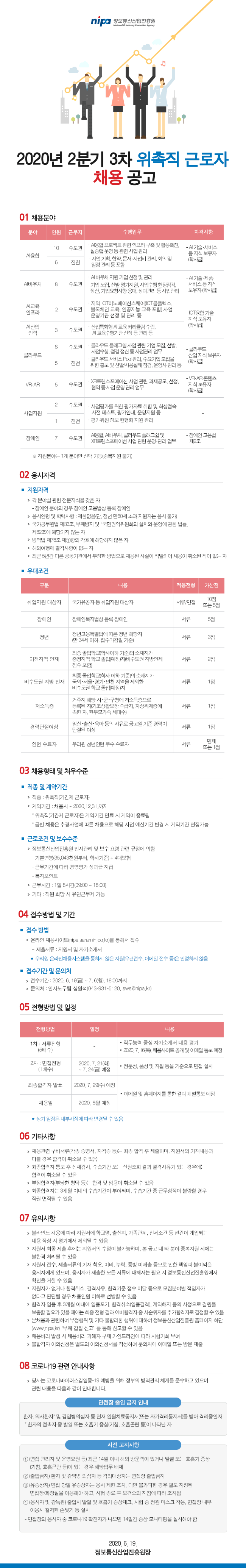  [채용][정보통신산업진흥원] 2020년 2분기 3차 위촉직 근로자 채용 공고