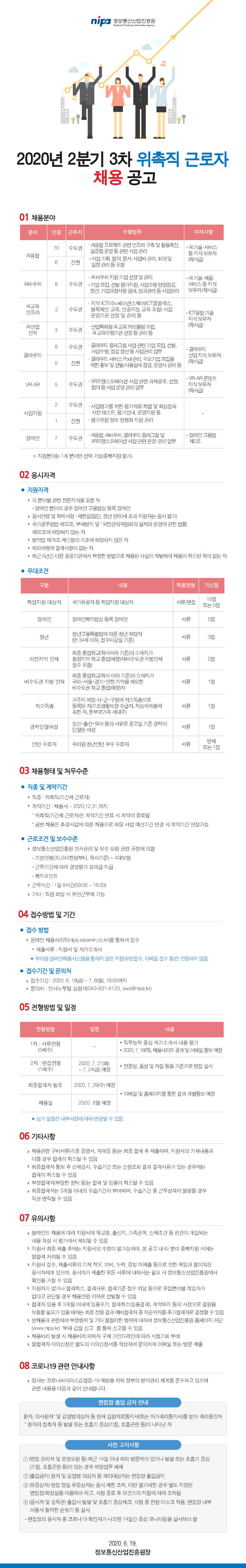 [채용][정보통신산업진흥원] 2020년 2분기 3차 위촉직 근로자 채용 공고