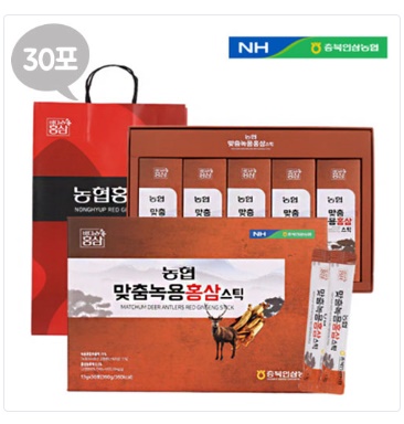 농협 맞춤녹용 홍삼스틱 13g x 30포(쇼핑백 동봉) 농협 맞춤녹용 홍삼스틱 13g x 30포(쇼핑백 동봉)