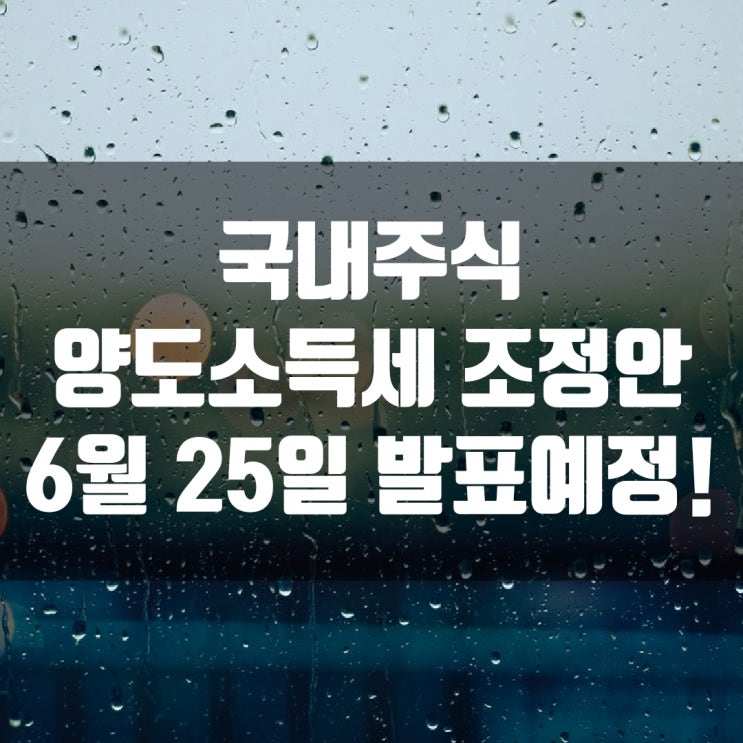  국내주식 양도소득세 조정안 6월25일 발표 예정!