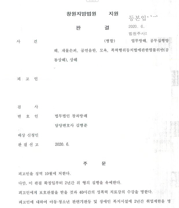  폭력행위등처벌에관한법률위반(공동상해)와 상해, 공무집행방해, 공연음란 등 7개 병합 집행유예 선고 사례