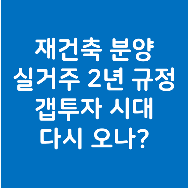 재건축 분양 실거주 2년 규정 - 서울 및 수도권 갭투자 시대 다시 오나?