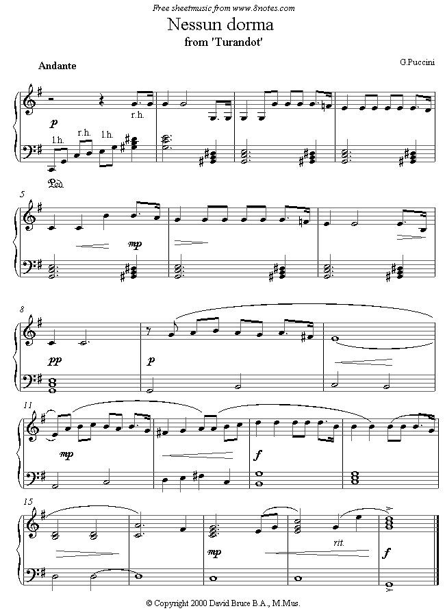 Nessun dorma 피아노악보 Nessun dorma 피아노악보
