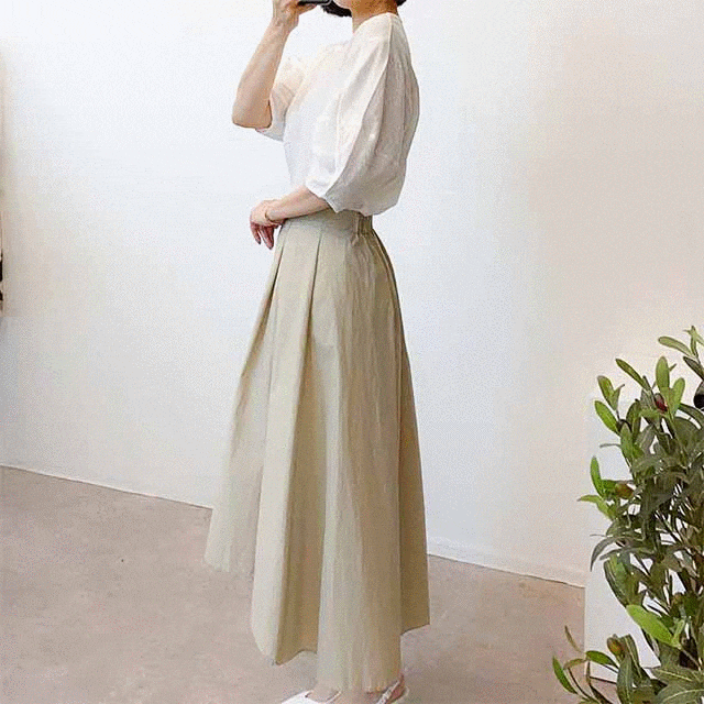  시원한 린넨 퍼프 소매 벌룬 블라우스