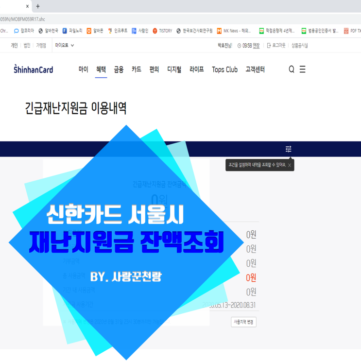 신한카드 서울시 긴급재난지원금 잔액조회방법 및 사용기간 모바일로 확인해요!