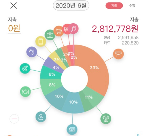 2인가족 한달 생활비 - 2020년 6월