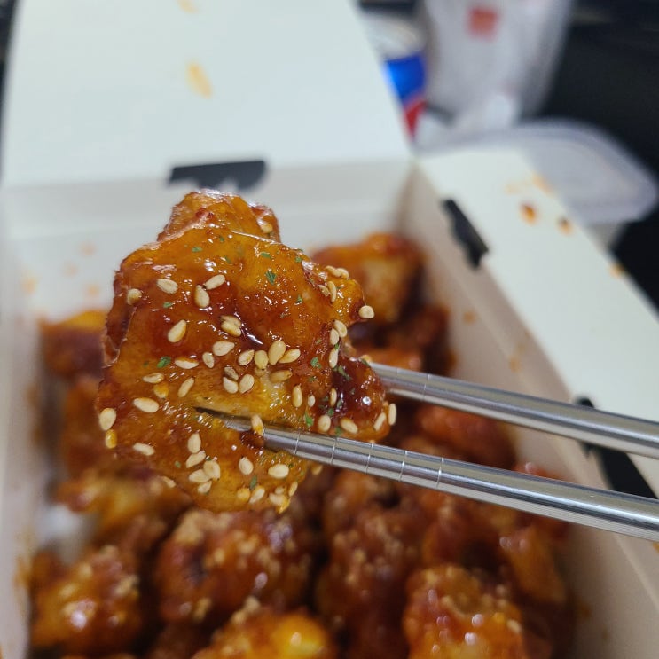  오늘 저녁은 치킨플러스 매운치킨 먹었어요