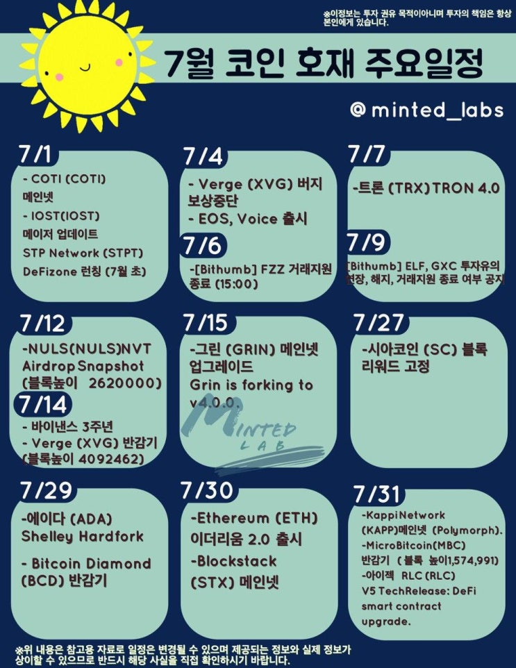  [7월 코인 호재 일정] 비트코인다이아몬드 반감기, 눌스 에어드랍 외