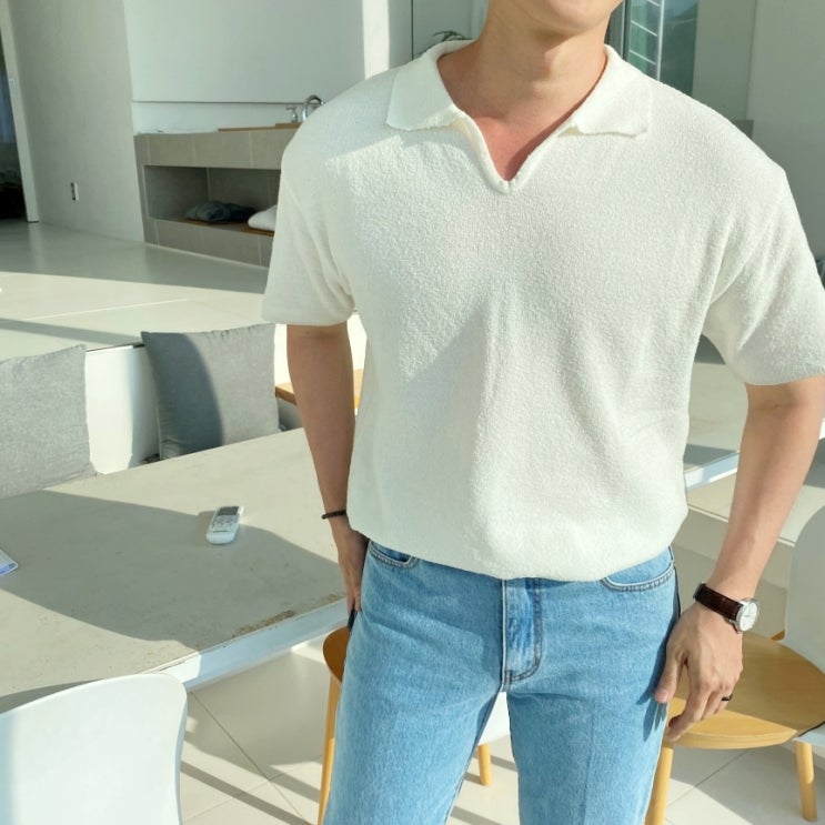  남자 여름 반팔 니트 피케 카라티 추천 코디