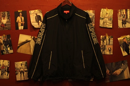 Supreme striped logo sale windbreaker