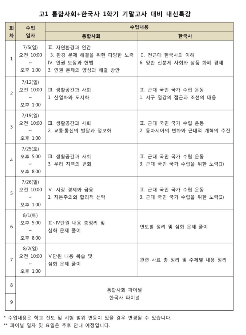 고1 통합사회 + 한국사 1학기 기말고사 대비 내신 특강 수강신청 오픈! : 네이버 블로그 고1 통합사회 + 한국사 1학기 기말고사 대비 내신 특강 수강신청 오픈! : 네이버 블로그