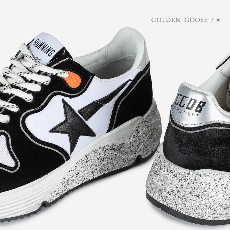 골든구스 RUNNING SOLE 블랙 레더 패치 스니커즈 BW