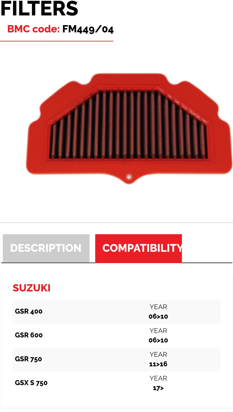  GSX-S750, GSR-750 BMC 에어필터 파츠넘버 및 호환성 정보