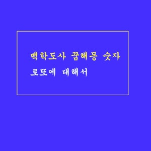 백학도사 꿈해몽숫자 로또에 대해서