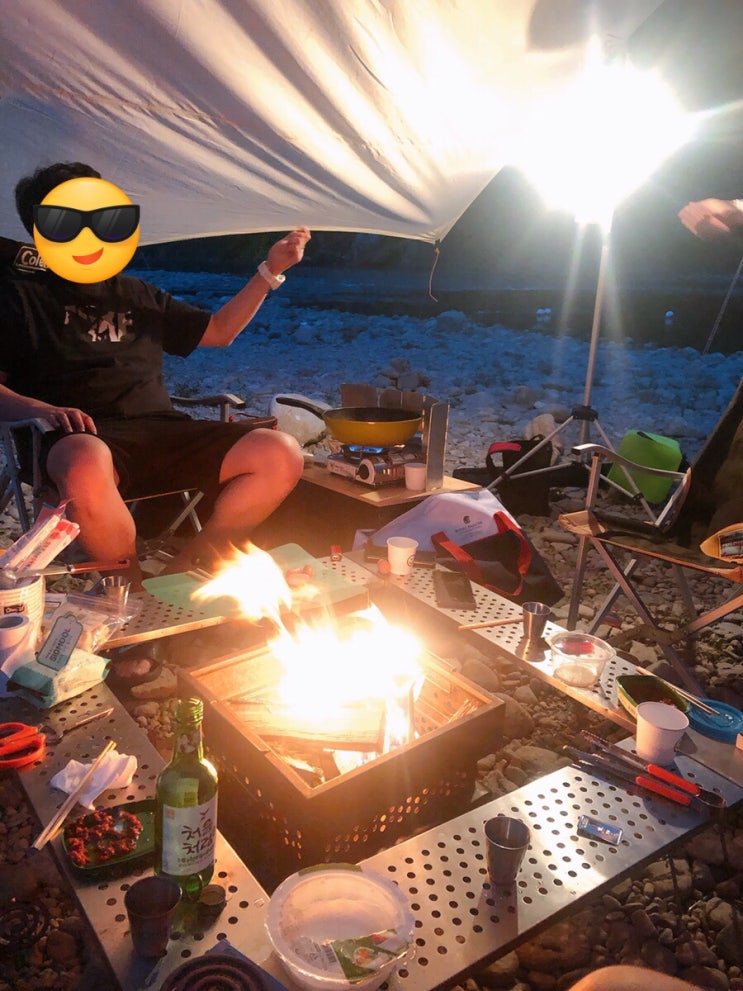  노지 캠핑 홍천 모곡밤벌유원지의 밤 불멍 아침은 여기서