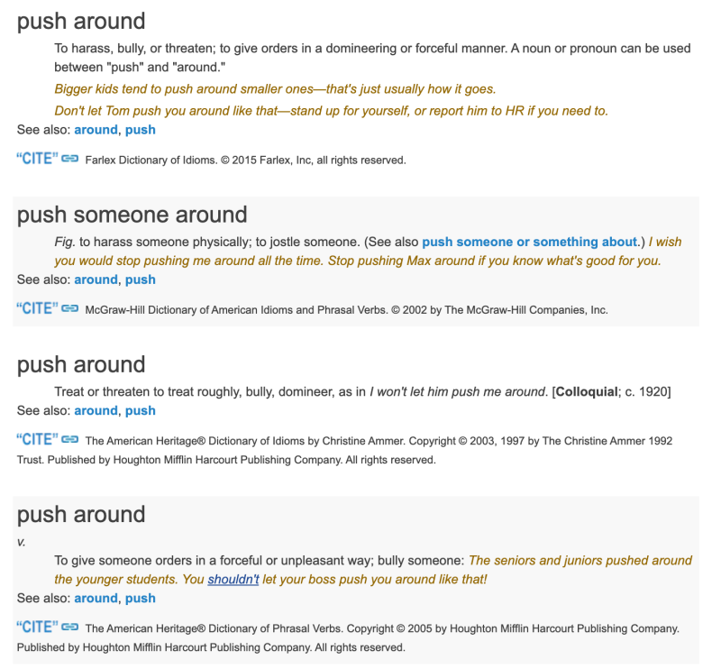 홍콩 국가보안법 사태에 대한 대화로 배워보는 영어표현/구동사 push around 뜻 쓰임/bully/괴롭히다 영어로 : 네이버 블로그