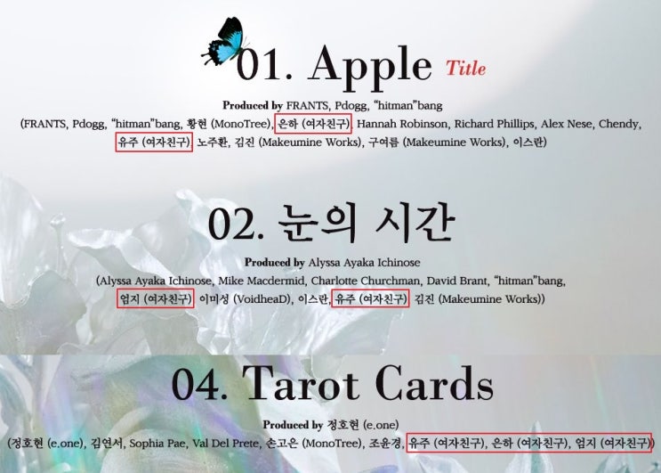  여자친구 은하,유주,엄지 작사에 참여