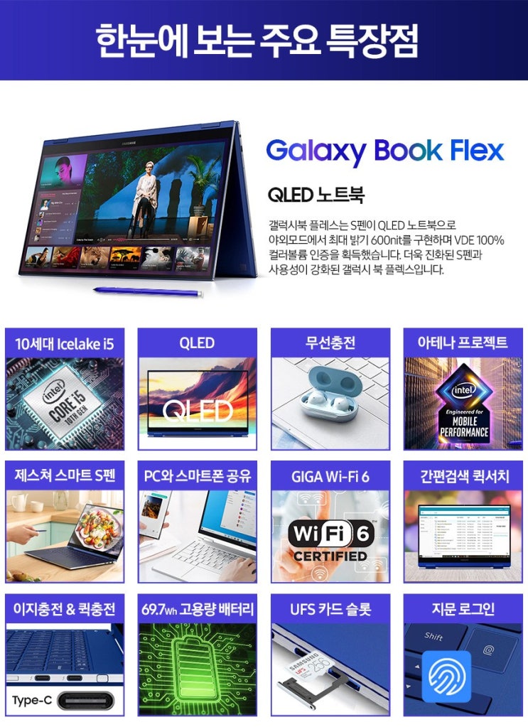  삼성전자 갤럭시북 플렉스 NT930QCG-K51SA 로얄실버 (i5-1035G4 33.7cm)