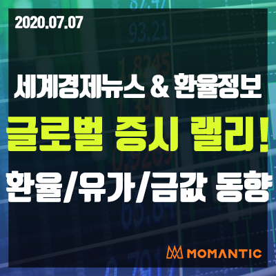 [20.07.07 세계경제뉴스 및 환율] 글로벌 증시 랠리와 지표 개선에 달러 약세! 오늘의 환율/금값/국제유가 동향