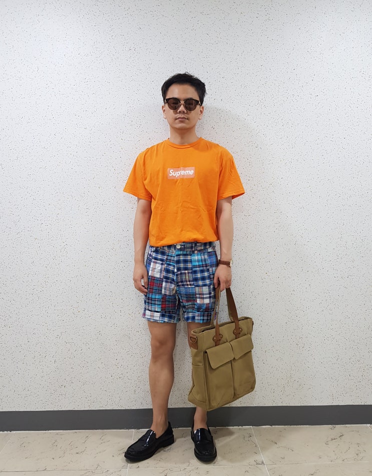  조커윤 데일리룩168 슈프림 패치워크반바지 엘칸토로퍼