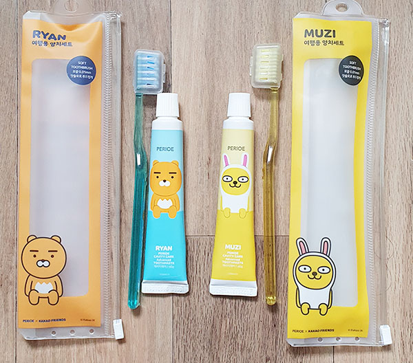  카카오 라이언 무지 치약 칫솔 세트 여행용 양치세트 구매 후기 - 귀엽군 회사에서 이걸 써야 겠어!
