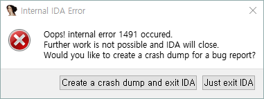 IDA 7.0 1491 Internal Error 해결하기