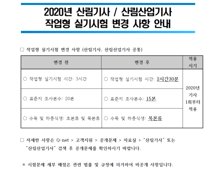  2020년 산림기사 작업형 변경사항