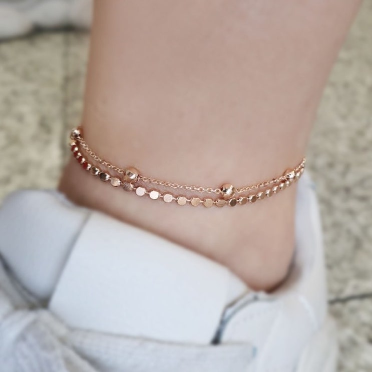  예뻐지는주얼리 납작볼 볼체인 두줄 발찌 14K 18K