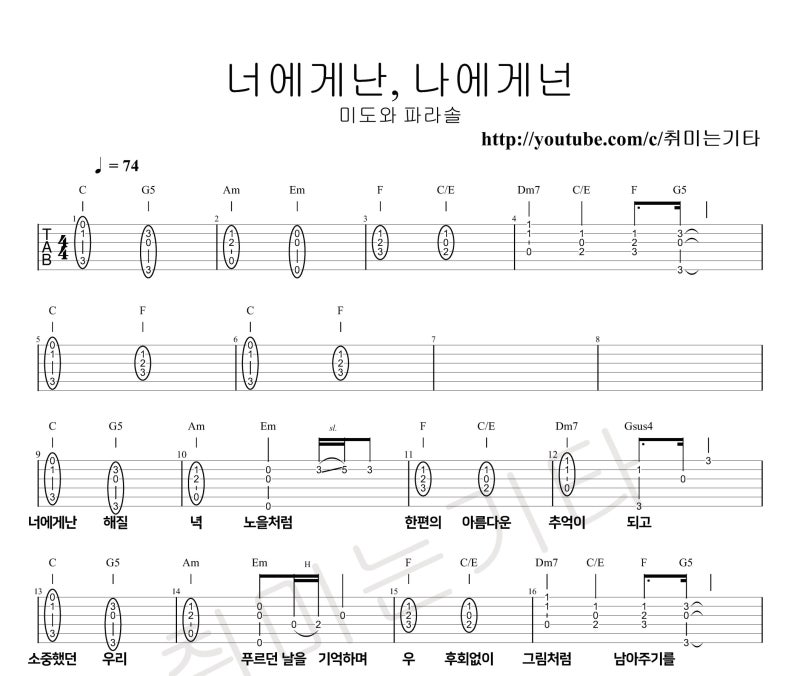 미도와 파라솔 - 너에게 난 나에게 넌 기타코드악보/쉬운기타 (슬기로운 의사생활 Ost) : 네이버 블로그