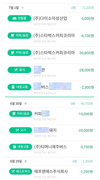  일주일 가계부 정리 - 7월 1주차(수입, 소비, 반성 등)