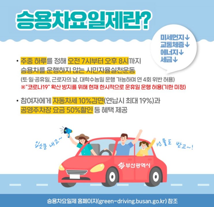  [부산시/승용차요일제]자동차세 감면에 공영주차 할인 혜택까지!