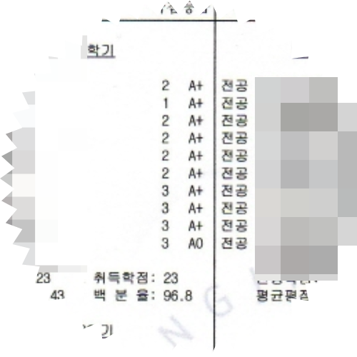 [자기 스펙 소개] 성적 조회 3.8/4.3(학점 환산 시 올 A 대)  취업 입사지원서
