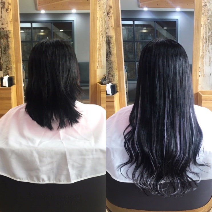  안동 투톤 1mm땋기 붙임머리 18인치 자연검정 + 애쉬퍼플